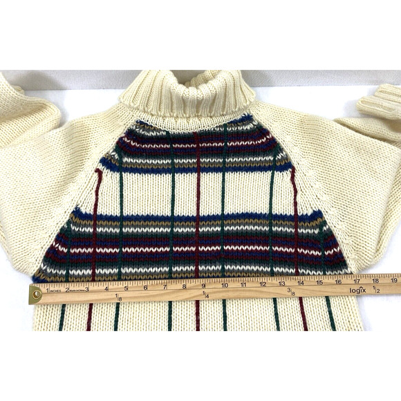 Laura Scott Womens Turtleneck Sweater Size Small Cream Plaid Preppy Wool Blend‎ - Picture 6 of 11
